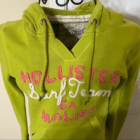 Hollister "Malibu Surf Team" Extra Small Bright Neon Green Pullover Surf Hoodie - Picture 9 of 9